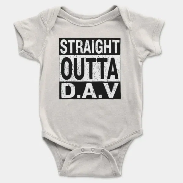 Straight Outta Dav Short Sleeve Baby Onesie in White Color