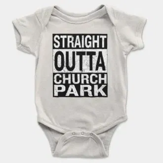 Straight Outta Church Park Short Sleeve Baby Onesie in White Color