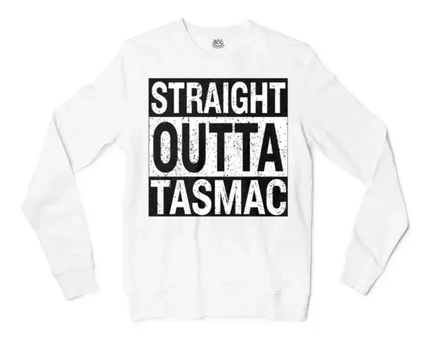 Straight Outta Tasmac Men/Unisex Long Sleeve T-Shirt in White Color