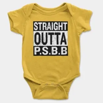 Straight Outta Psbb Short Sleeve Baby Onesie in Yellow Color