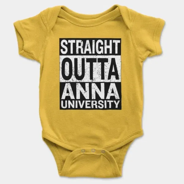 Straight Outta Anna University Short Sleeve Baby Onesie in Yellow Color