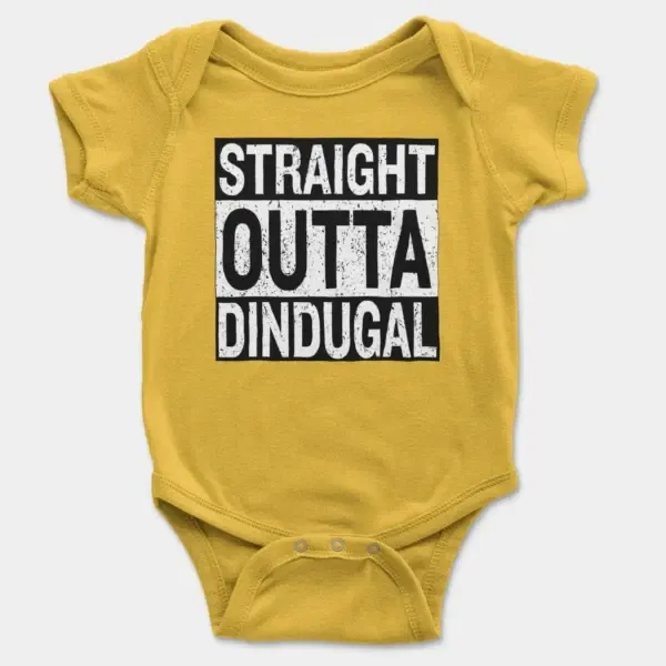 Straight Outta Dindugal Short Sleeve Baby Onesie in Yellow Color