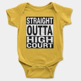 Straight Outta High Court Short Sleeve Baby Onesie in Yellow Color