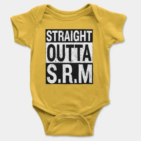 Straight Outta Srm University Short Sleeve Baby Onesie in Yellow Color