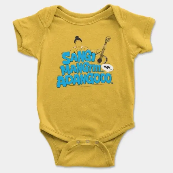 Sangi Mangiiiii….. Adangoooo Short Sleeve Baby Onesie in Yellow Color