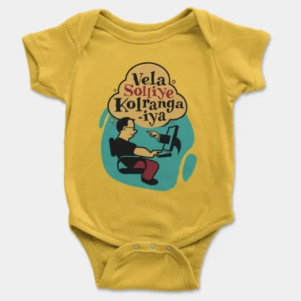 Vela Soliye Kolrangaiya Short Sleeve Baby Onesie in Yellow Color