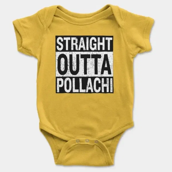 Straight Outta Pollachi Short Sleeve Baby Onesie in Yellow Color