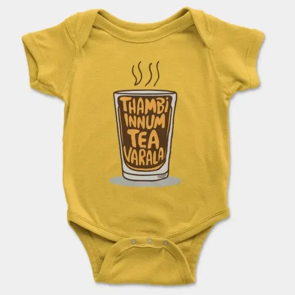 Thambi Innum Tea Varala Short Sleeve Baby Onesie in Yellow Color