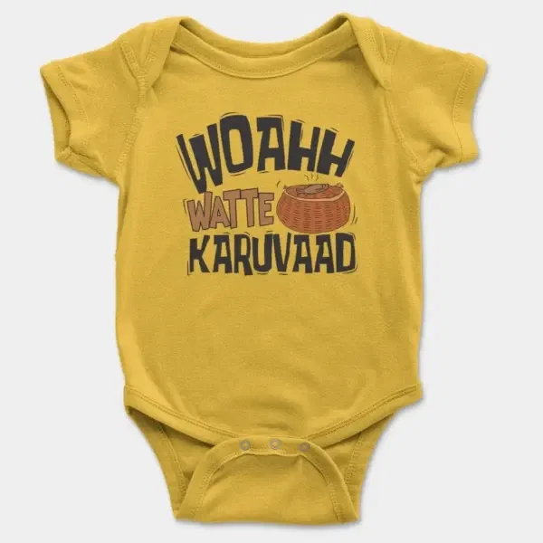 Woahh!! Watte Karuvaad Short Sleeve Baby Onesie in Yellow Color