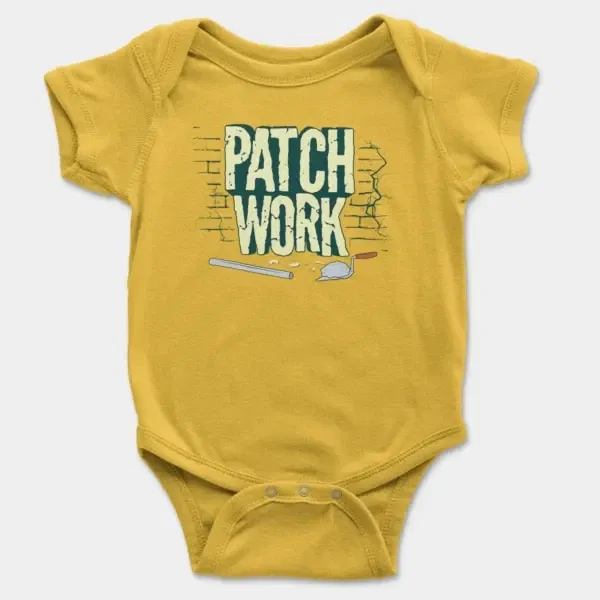 Patch Work Short Sleeve Baby Onesie in Yellow Color