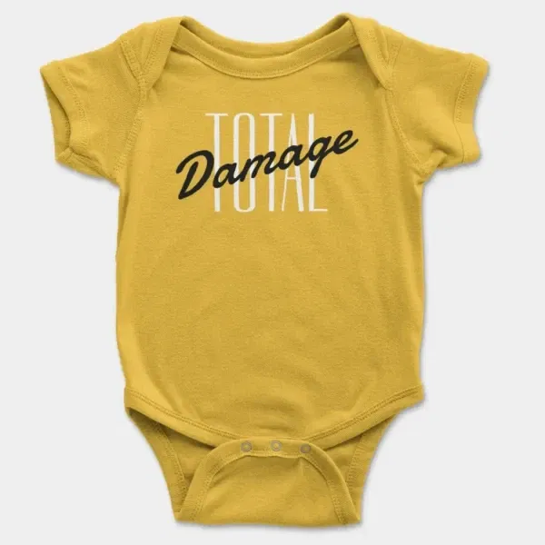 Total Damage Short Sleeve Baby Onesie in Yellow Color