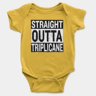 Straight Outta Triplicane Short Sleeve Baby Onesie in Yellow Color