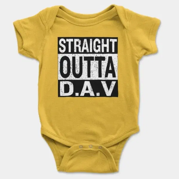 Straight Outta Dav Short Sleeve Baby Onesie in Yellow Color