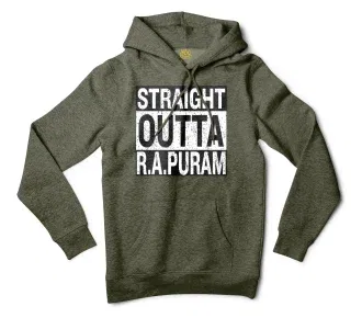 Straight Outta R.a Puram Men/Unisex Hoodie in Army Heather Color