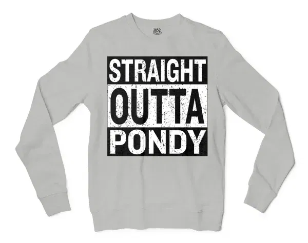 Straight Outta Pondy Men/Unisex Long Sleeve T-Shirt in Ash Color