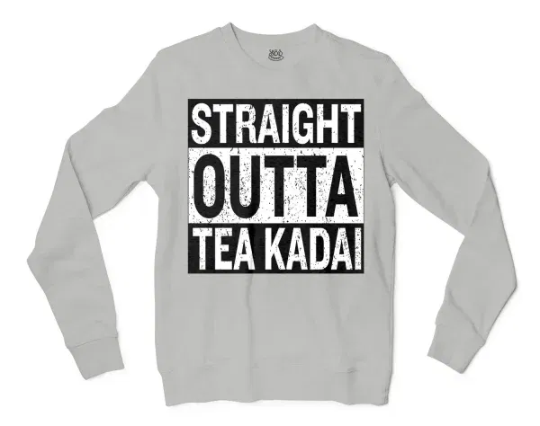 Straight Outta Tea Kadai Men/Unisex Long Sleeve T-Shirt in Ash Color