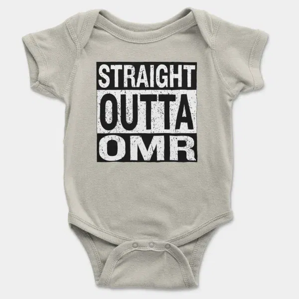 Straight Outta Omr Short Sleeve Baby Onesie in Ash Color