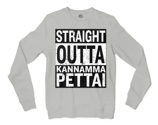 Straight Outta Kannamma Pettai Men/Unisex Long Sleeve T-Shirt in Ash Color