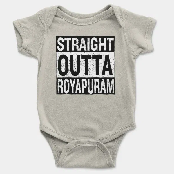 Straight Outta Royapuram Short Sleeve Baby Onesie in Ash Color