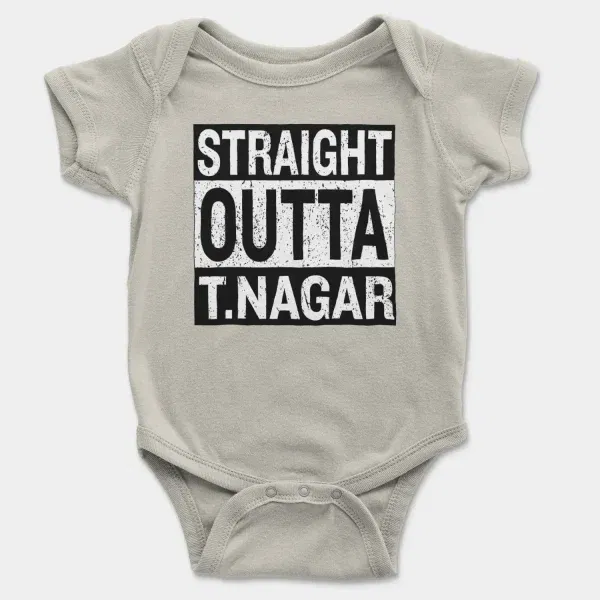 Straight Outta T-Nagar Short Sleeve Baby Onesie in Ash Color