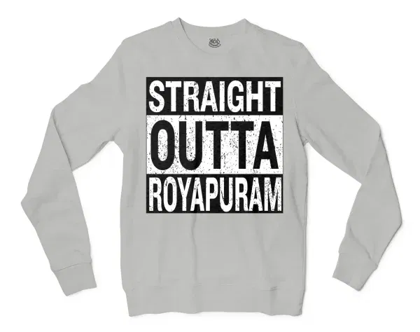 Straight Outta Royapuram Men/Unisex Long Sleeve T-Shirt in Ash Color