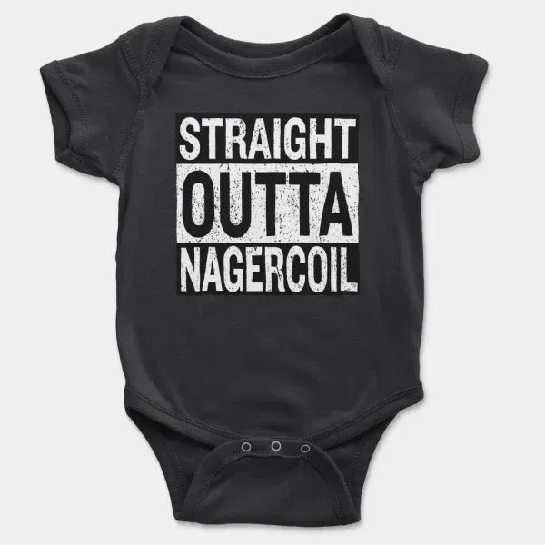 Straight Outta Nagercoil Short Sleeve Baby Onesie in Black Color