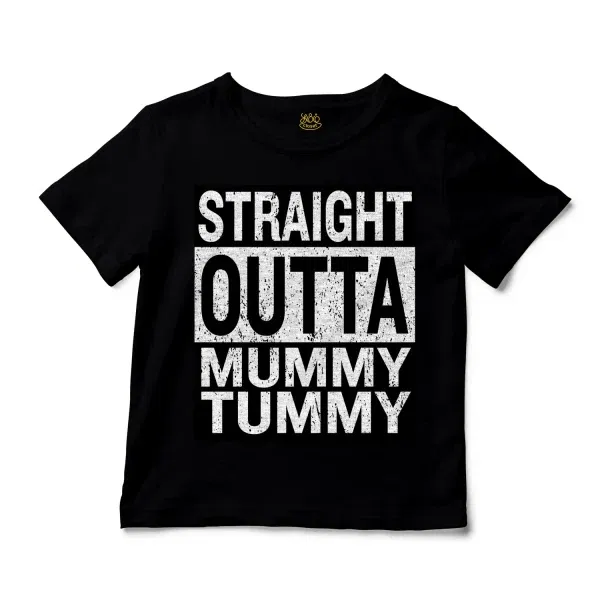 Straight Outta Mummy Tummy Unisex Toddler T-Shirt in Black Color