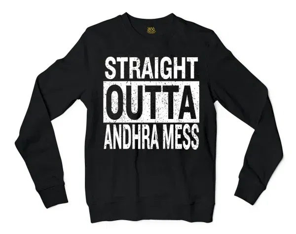 Straight Outta Andhra Mess Men/Unisex Long Sleeve T-Shirt in Black Color