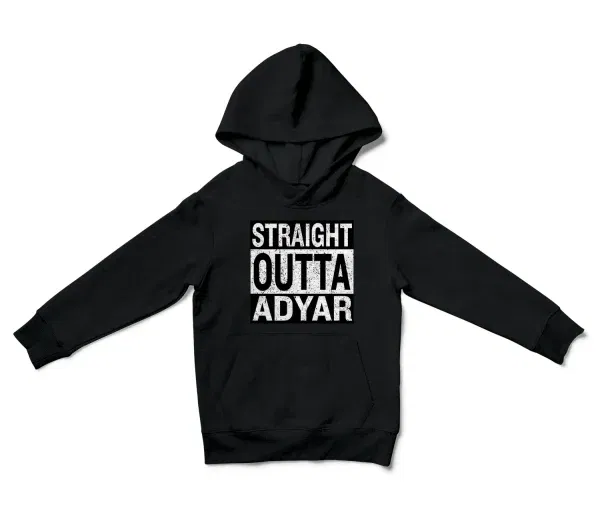 Straight Outta Adyar Unisex Youth Hoodie in Black Color