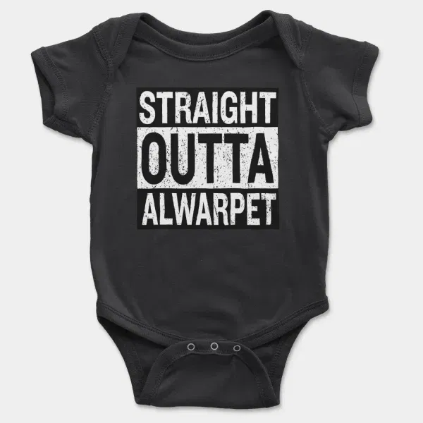 Straight Outta Alwarpet Short Sleeve Baby Onesie in Black Color