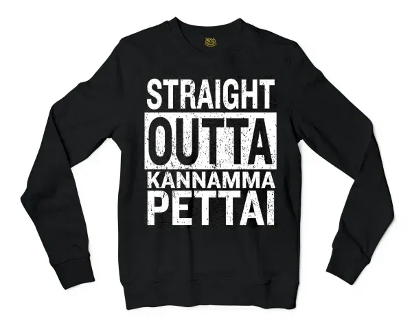 Straight Outta Kannamma Pettai Men/Unisex Long Sleeve T-Shirt in Black Color