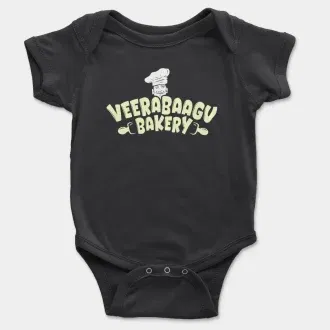 Veerabaagu Bakery Short Sleeve Baby Onesie in Black Color