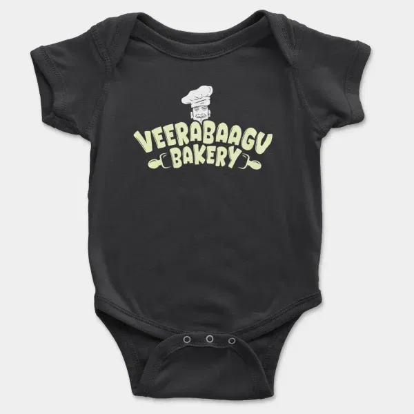 Veerabaagu Bakery Short Sleeve Baby Onesie in Black Color