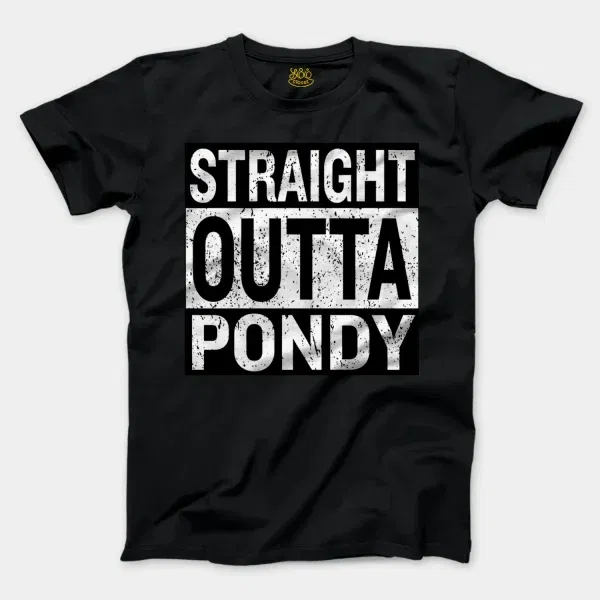 Straight Outta Pondy Men/Unisex T-Shirt in Black Color