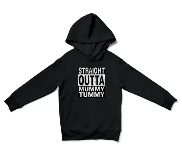 Straight Outta Mummy Tummy Unisex Youth Hoodie in Black Color