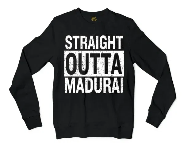 Straight Outta Madurai Men/Unisex Long Sleeve T-Shirt in Black Color