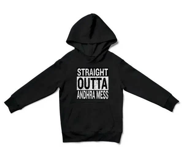 Straight Outta Andhra Mess Unisex Youth Hoodie in Black Color