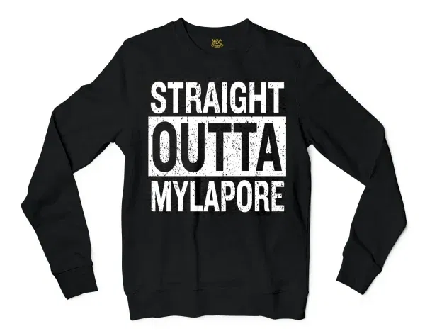 Straight Outta Mylapore Men/Unisex Long Sleeve T-Shirt in Black Color