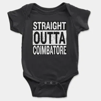 Straight Outta Coimbatore Short Sleeve Baby Onesie in Black Color