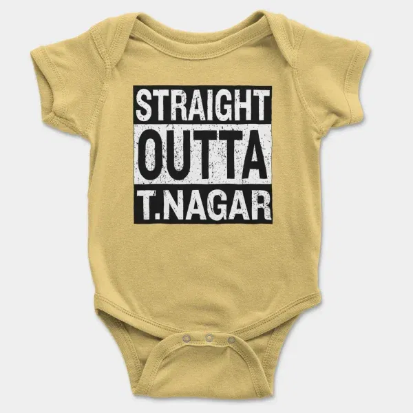 Straight Outta T-Nagar Short Sleeve Baby Onesie in Butter Color