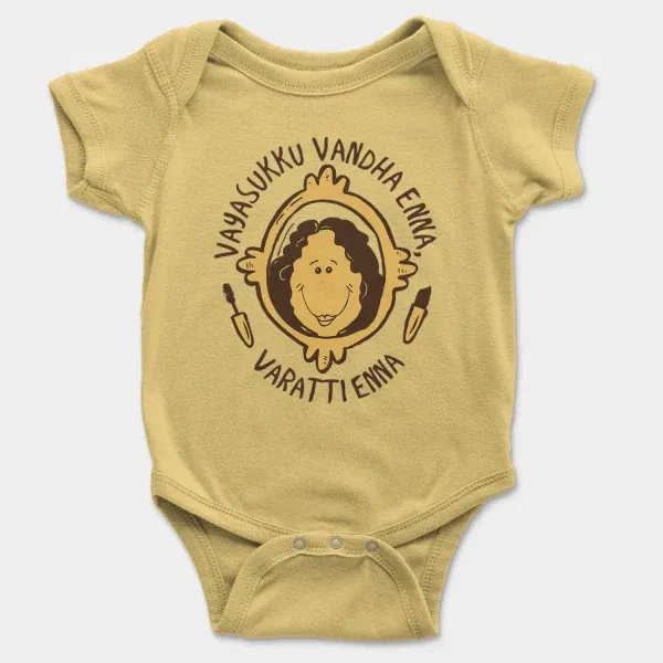 Vayasuku Vantha Enna Varati Enna Short Sleeve Baby Onesie in Butter Color