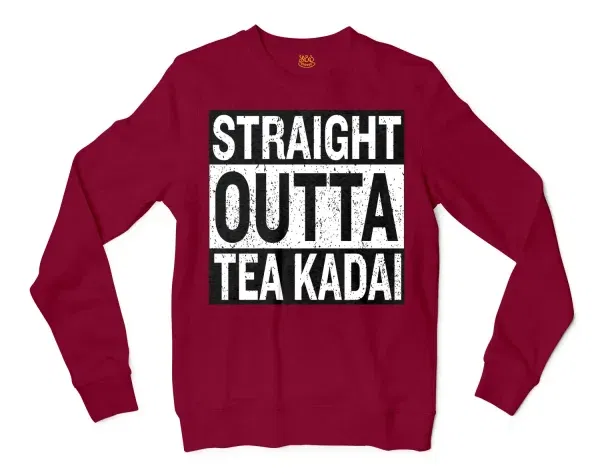 Straight Outta Tea Kadai Men/Unisex Long Sleeve T-Shirt in Cardinal Red Color