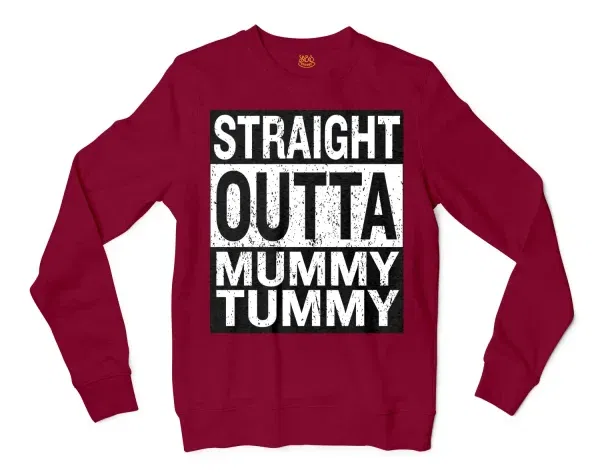 Straight Outta Mummy Tummy Men/Unisex Long Sleeve T-Shirt in Cardinal Red Color