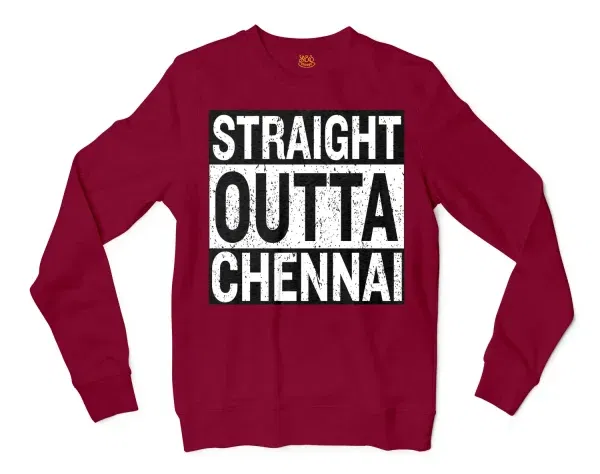 Straight Outta Chennai Men/Unisex Long Sleeve T-Shirt in Cardinal Red Color