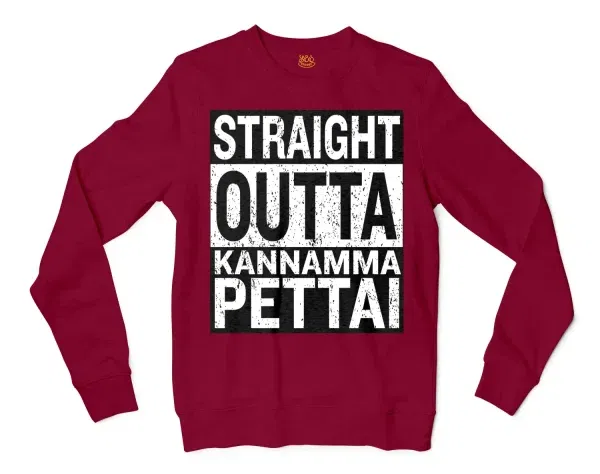 Straight Outta Kannamma Pettai Men/Unisex Long Sleeve T-Shirt in Cardinal Red Color