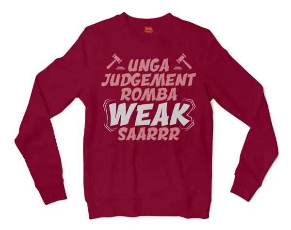 Unga Judgement Romba Weak Saarrr Men/Unisex Long Sleeve T-Shirt in Cardinal Red Color