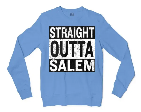 Straight Outta Salem Men/Unisex Long Sleeve T-Shirt in Carolina Blue Color