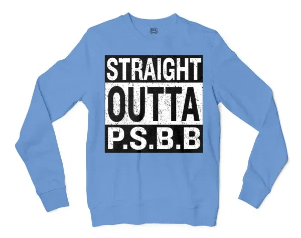 Straight Outta Psbb Men/Unisex Long Sleeve T-Shirt in Carolina Blue Color