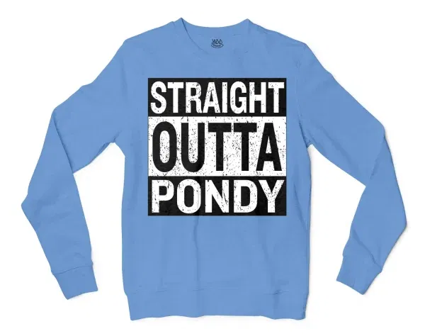 Straight Outta Pondy Men/Unisex Long Sleeve T-Shirt in Carolina Blue Color