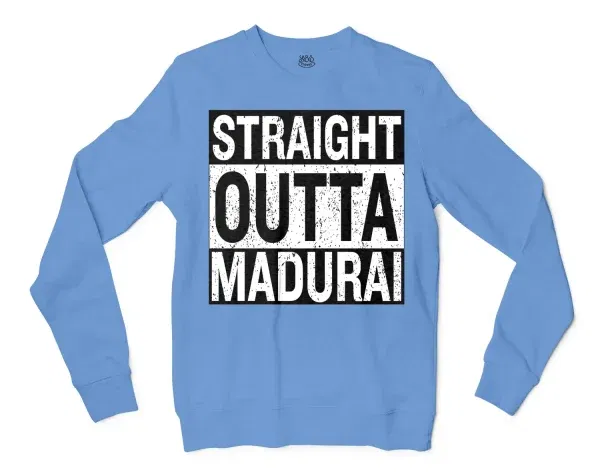 Straight Outta Madurai Men/Unisex Long Sleeve T-Shirt in Carolina Blue Color